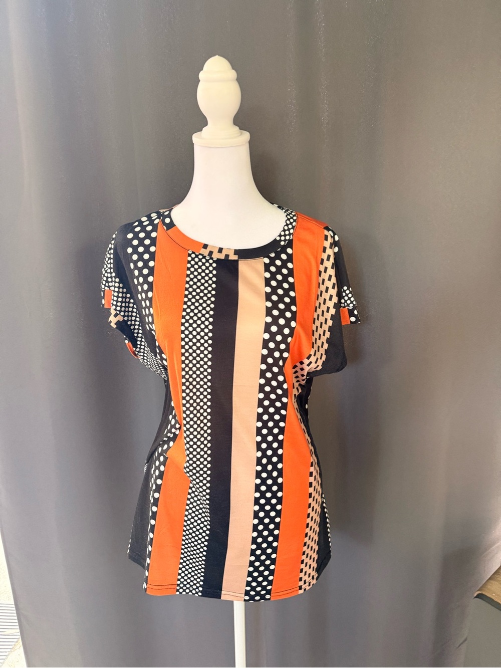 Women's Orange & Black Striped Polka Dot Tee